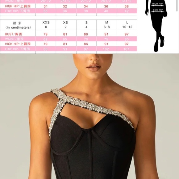 High Quality Black One-Shoulder Shiny Diamond Beaded Rayon Bandage Dress Elegant - Picture 6 of 6